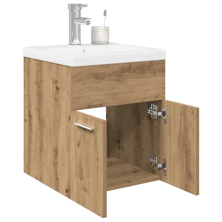 Meuble lavabo avec bassin et robinet intégrés chêne artisanal