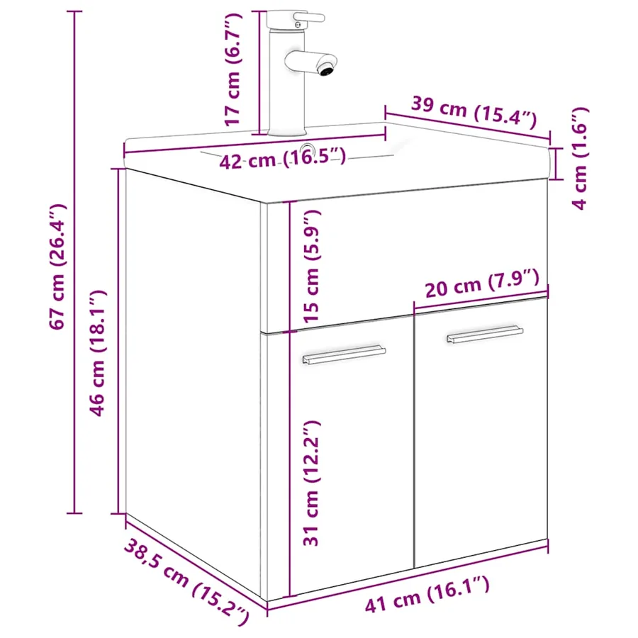 Meuble lavabo avec bassin et robinet intégrés chêne artisanal - 10