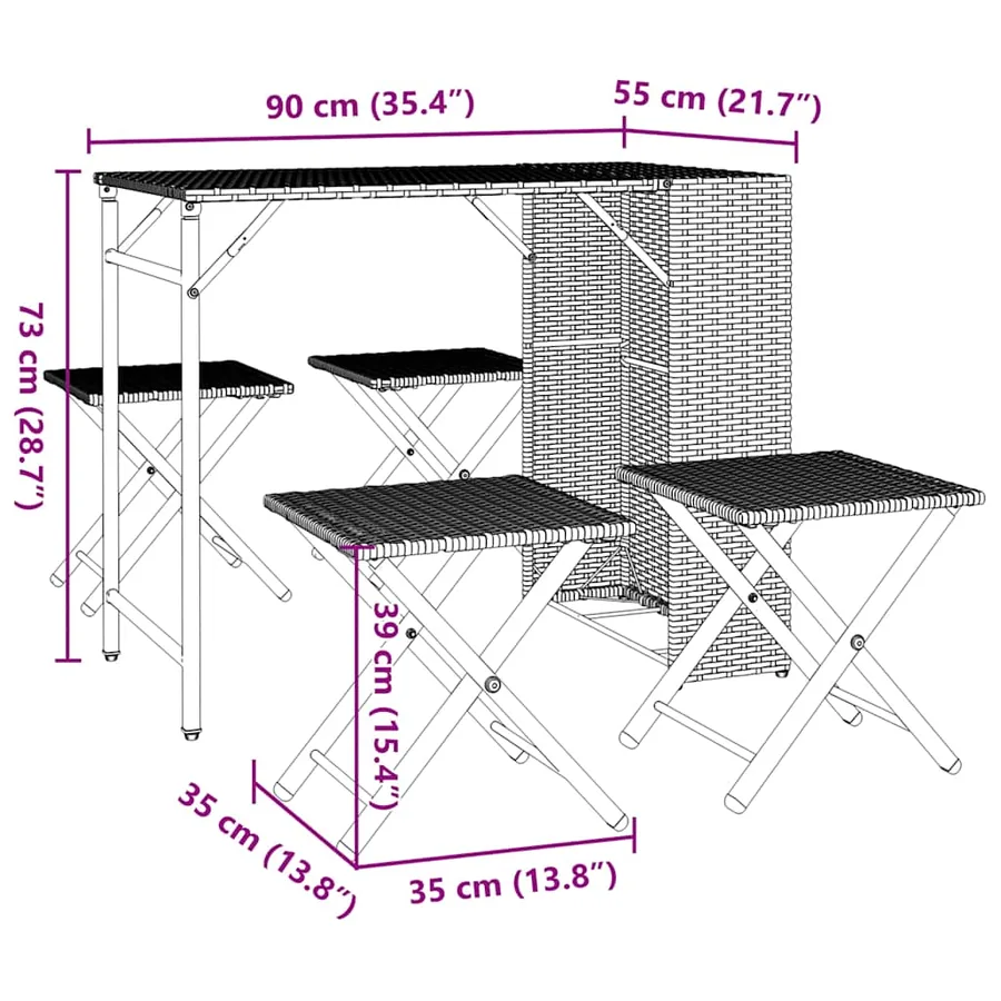 Ensemble à manger de jardin 5 pcs pliable gris clair poly rotin - 10