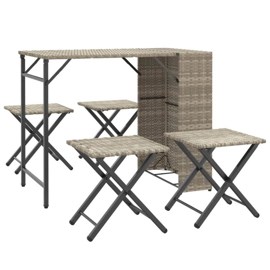 Ensemble à manger de jardin 5 pcs pliable gris clair poly rotin - 2