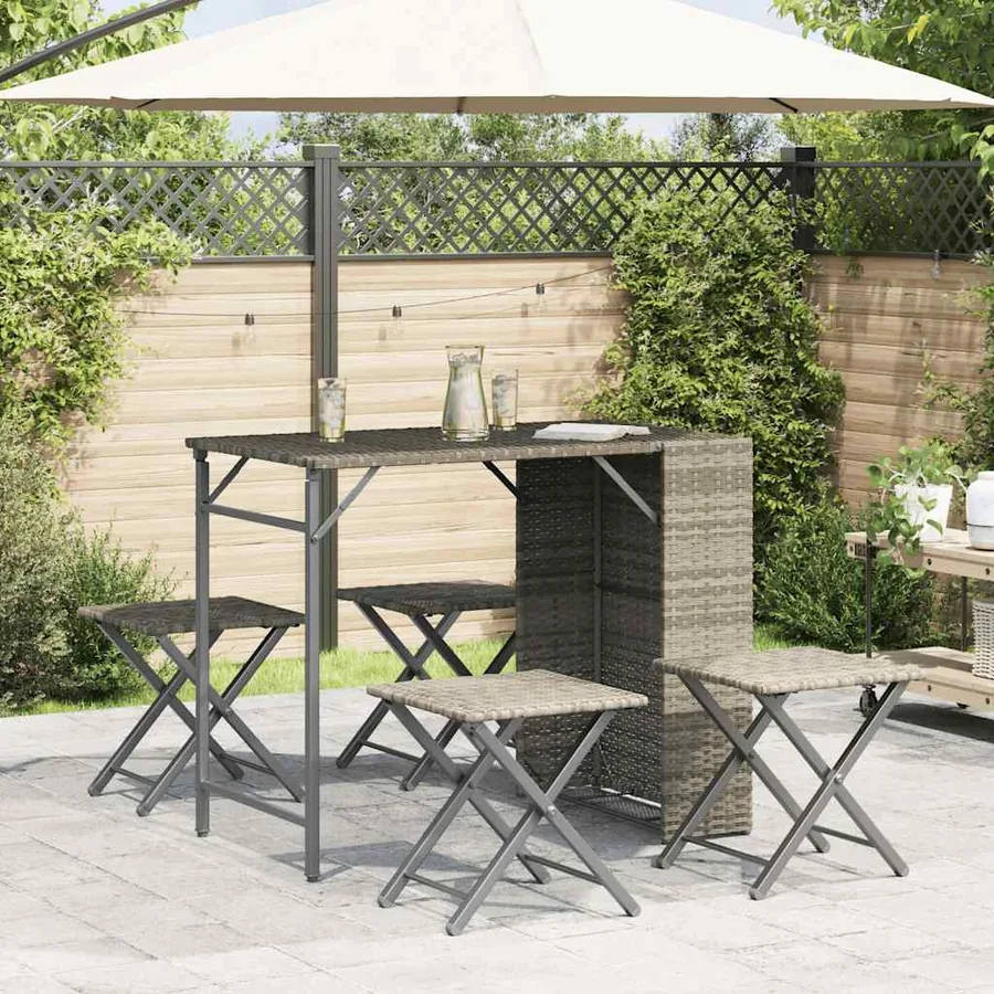 Ensemble à manger de jardin 5 pcs pliable gris clair poly rotin - 3