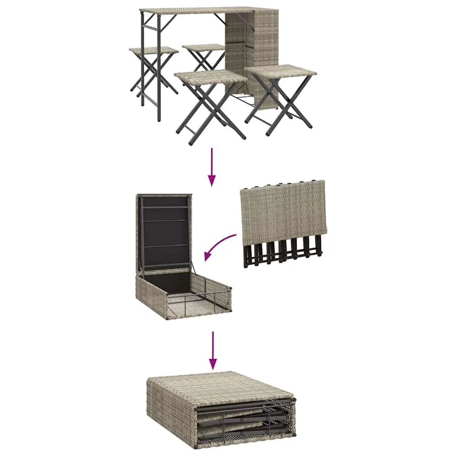 Ensemble à manger de jardin 5 pcs pliable gris clair poly rotin - 8
