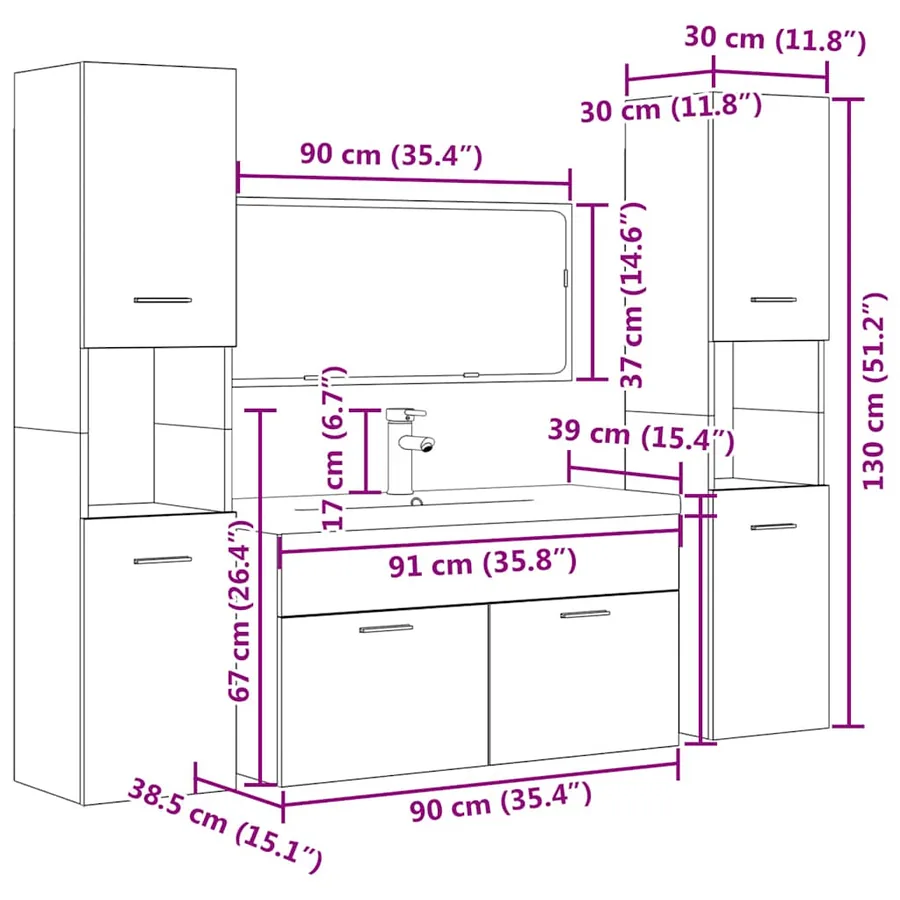 Ensemble de meubles de salle de bain 5 pcs gris béton - 12