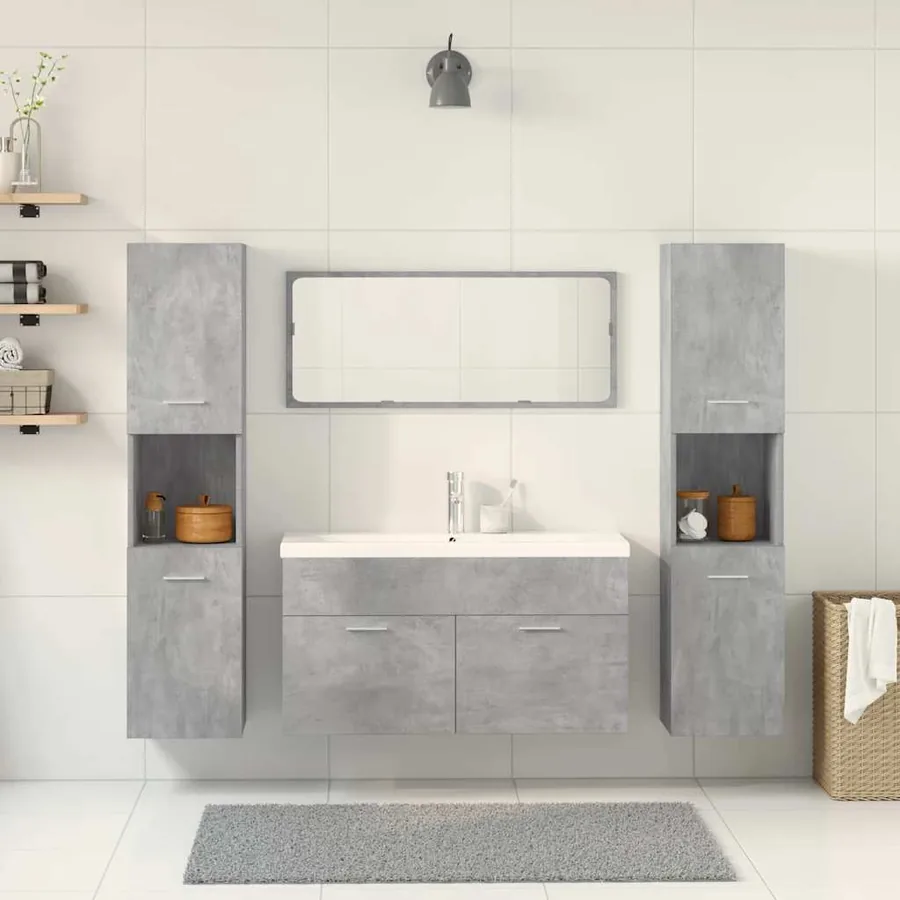 Ensemble de meubles de salle de bain 5 pcs gris béton - 3