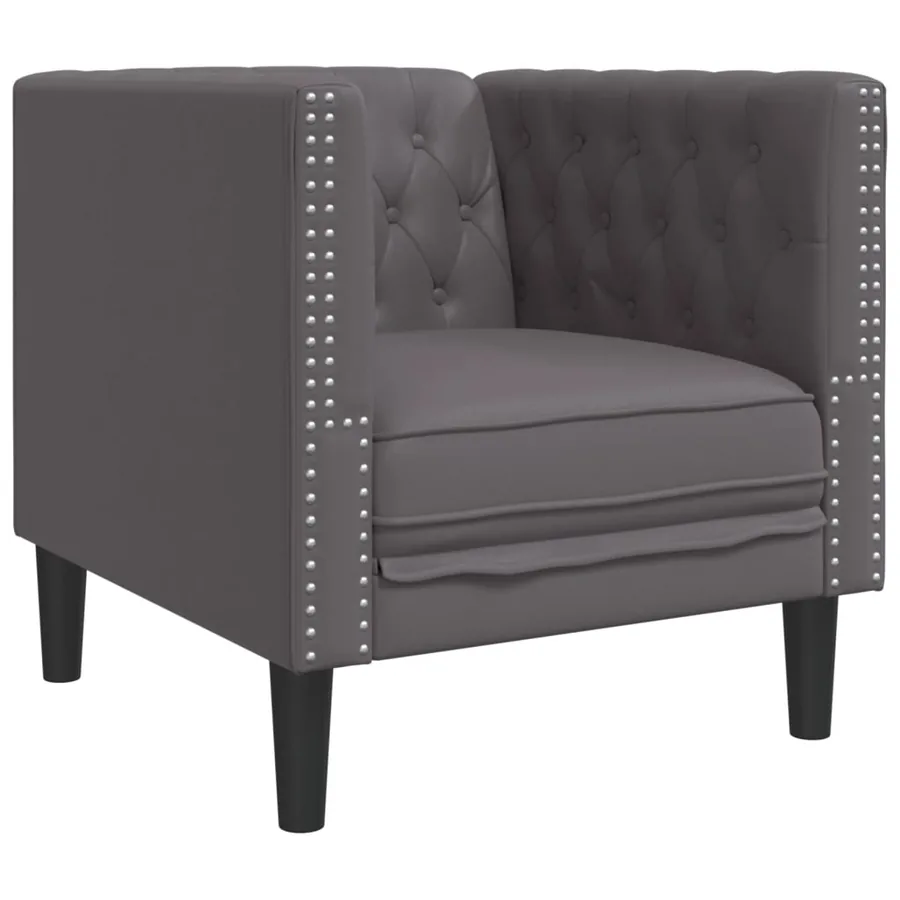 Fauteuil Chesterfield gris similicuir - 2