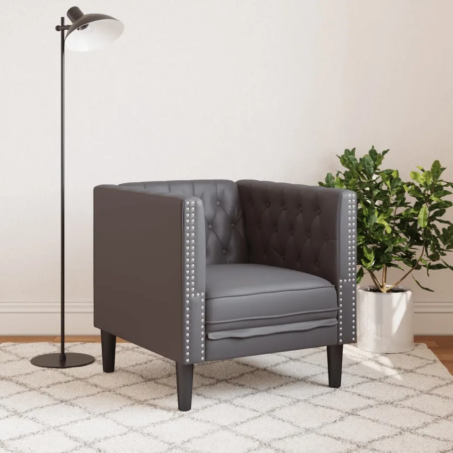 Fauteuil Chesterfield gris similicuir - 3
