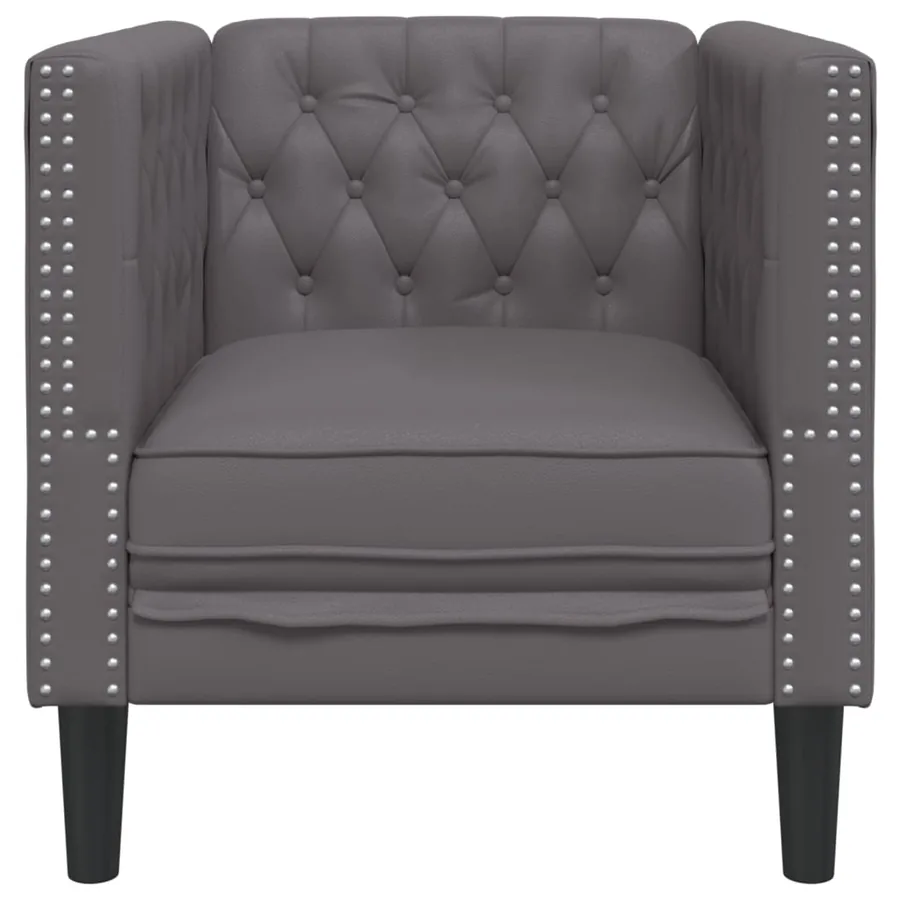 Fauteuil Chesterfield gris similicuir - 4