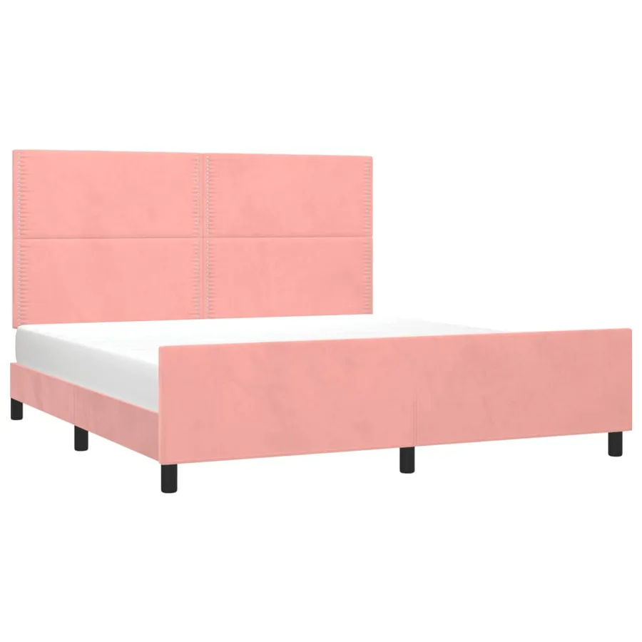 Cadre de lit sans matelas rose 160x200 cm velours - 3