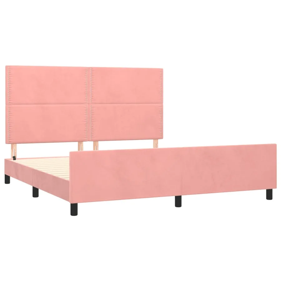 Cadre de lit sans matelas rose 160x200 cm velours - 4