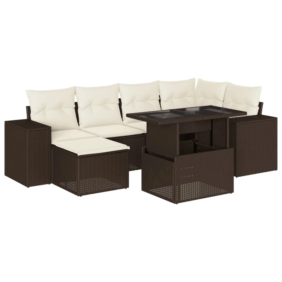 Salon de jardin avec coussins 7 pcs marron résine tressée - 2
