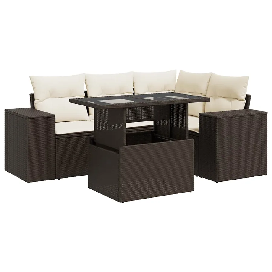 Salon de jardin avec coussins 5 pcs marron résine tressée - 2