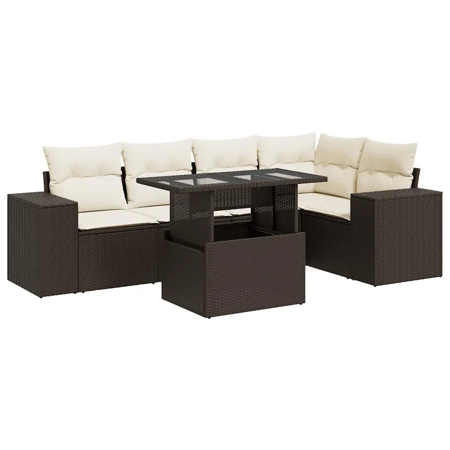 Salon de jardin avec coussins 6 pcs marron résine tressée - 2