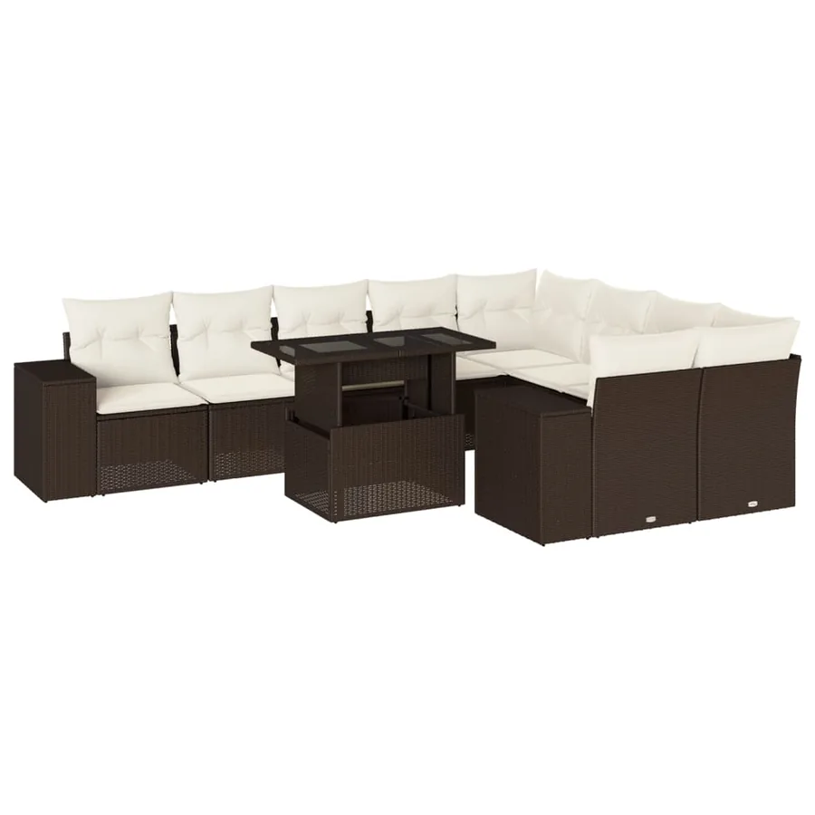 Salon de jardin 10 pcs avec coussins marron résine tressée - 2