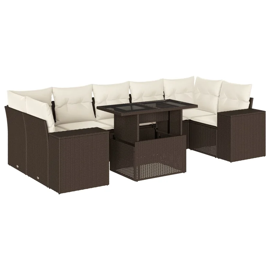 Salon de jardin 8 pcs avec coussins marron résine tressée - 2