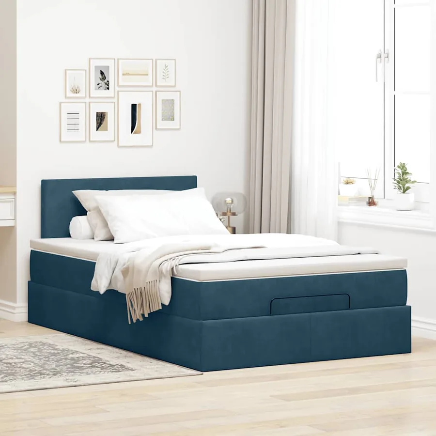 Cadre de lit ottoman avec matelas bleu foncé 120x200 cm velours - 3