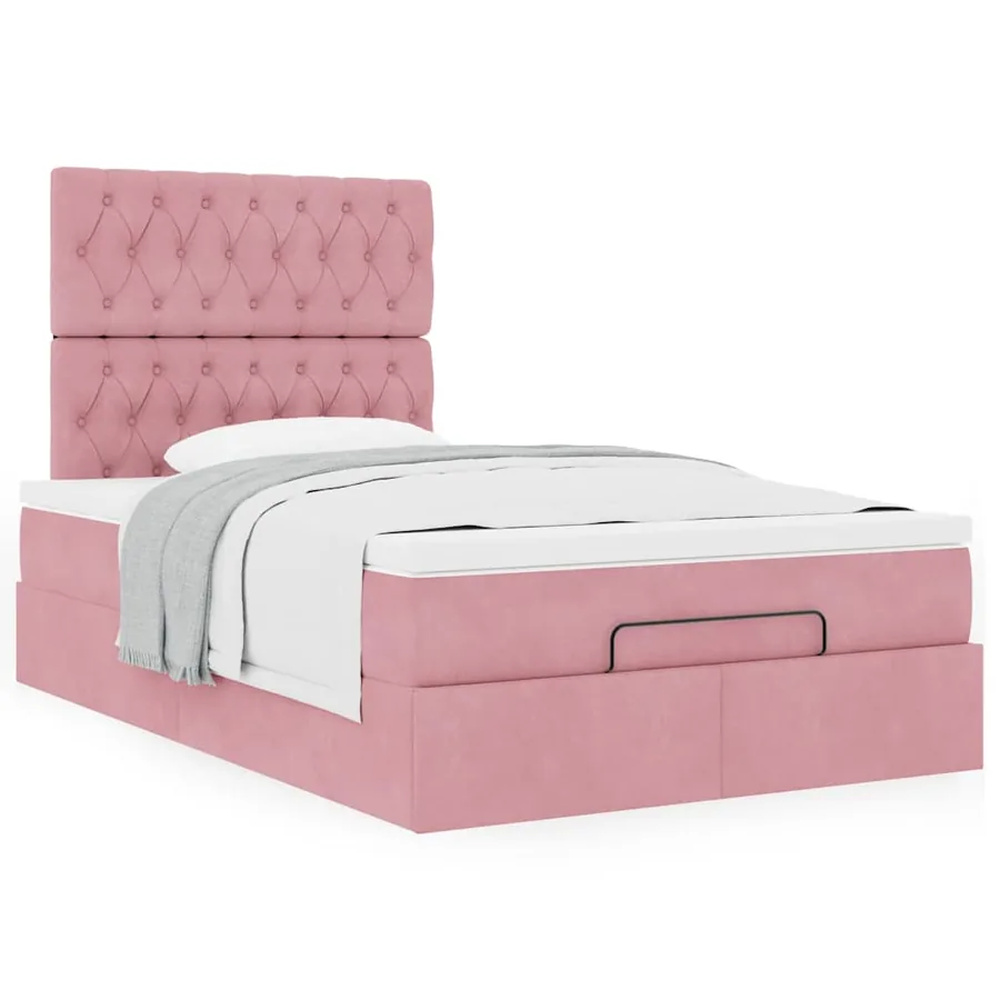 Cadre de lit ottoman avec matelas rose 120x200 cm velours - 4
