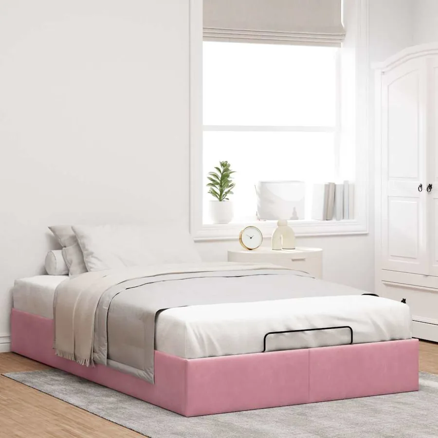 Cadre de lit ottoman sans matelas rose 120x200 cm velours - 3
