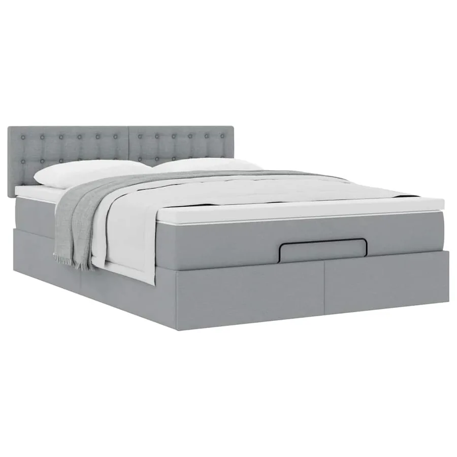 Cadre de lit ottoman et matelas gris clair 140x200 cm tissu - 5