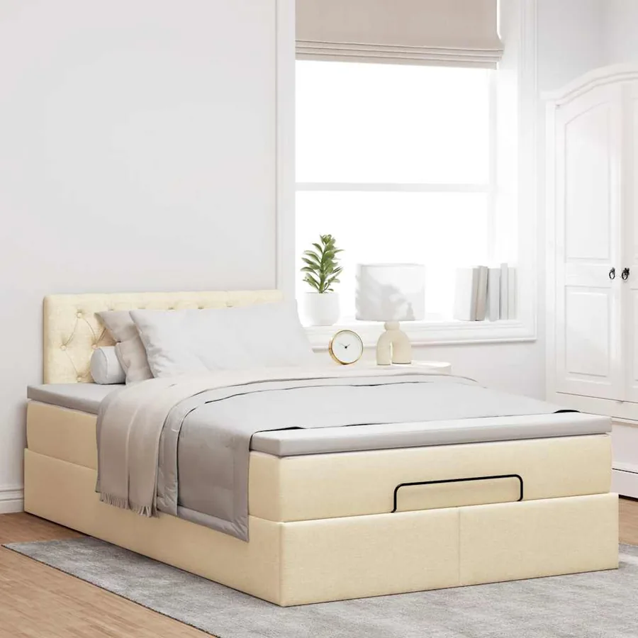 Cadre de lit ottoman avec matelas crème 120x190 cm tissu - 3