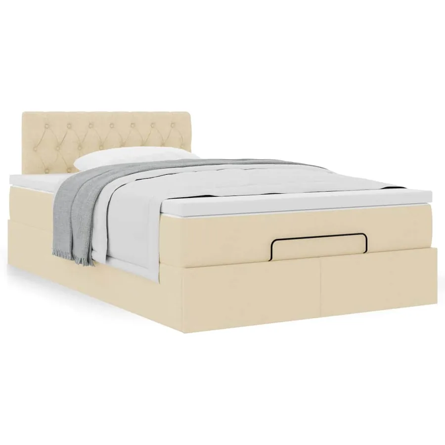 Cadre de lit ottoman avec matelas crème 120x190 cm tissu - 4