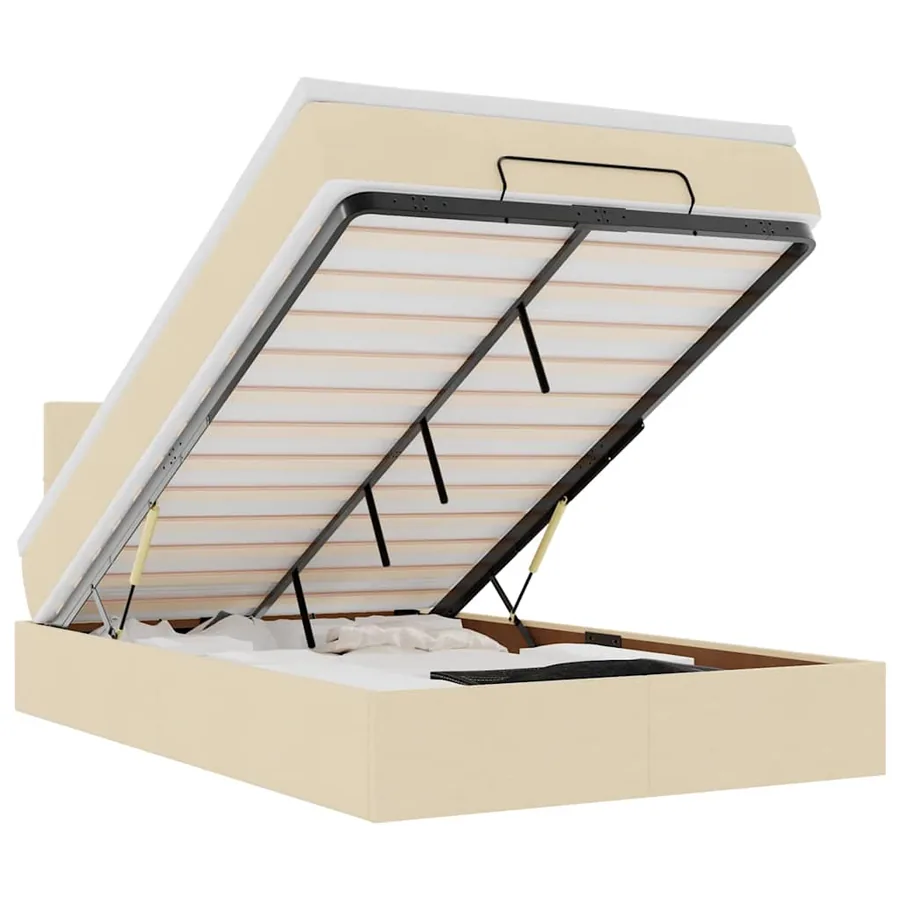 Lit ottoman avec matelas et LED crème 120x190 cm tissu - 2