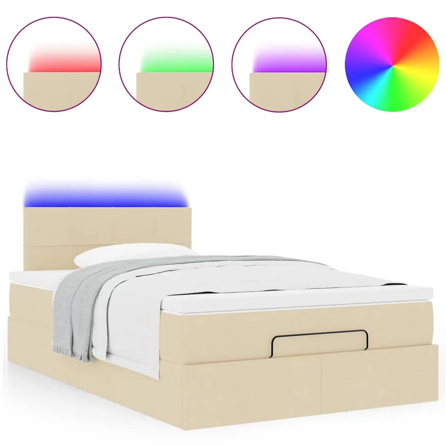 Lit ottoman avec matelas et LED crème 120x190 cm tissu - 5