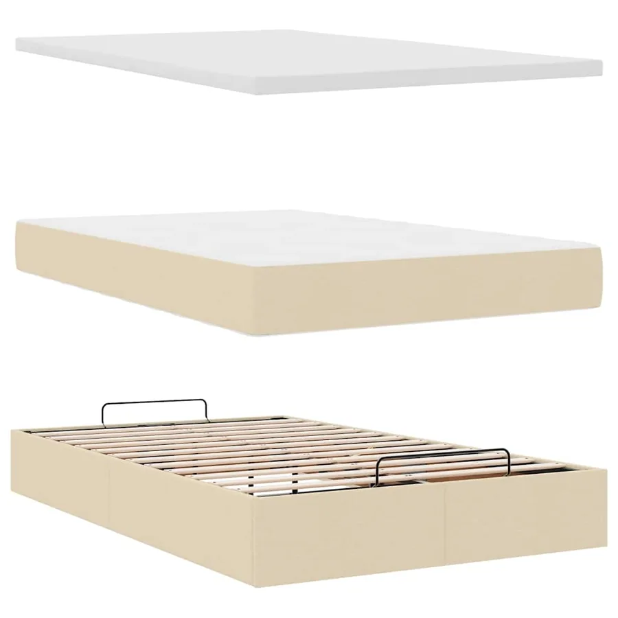 Lit ottoman avec matelas et LED crème 120x190 cm tissu - 9