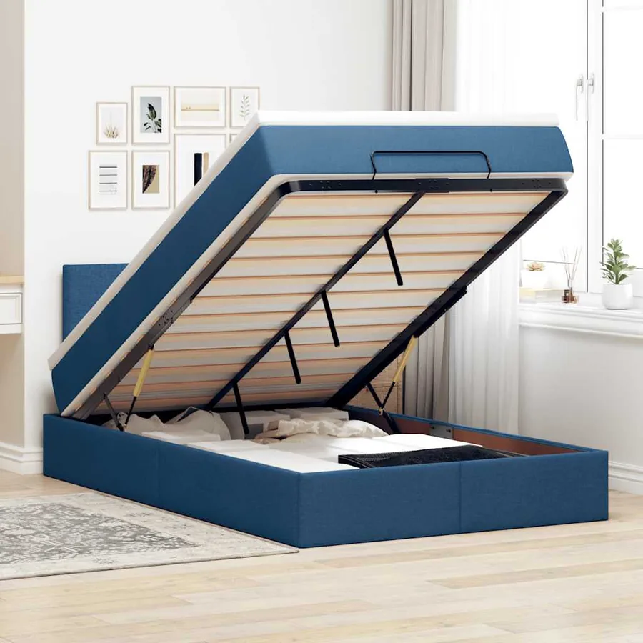 Lit ottoman avec matelas et LED bleu 120x190 cm tissu
