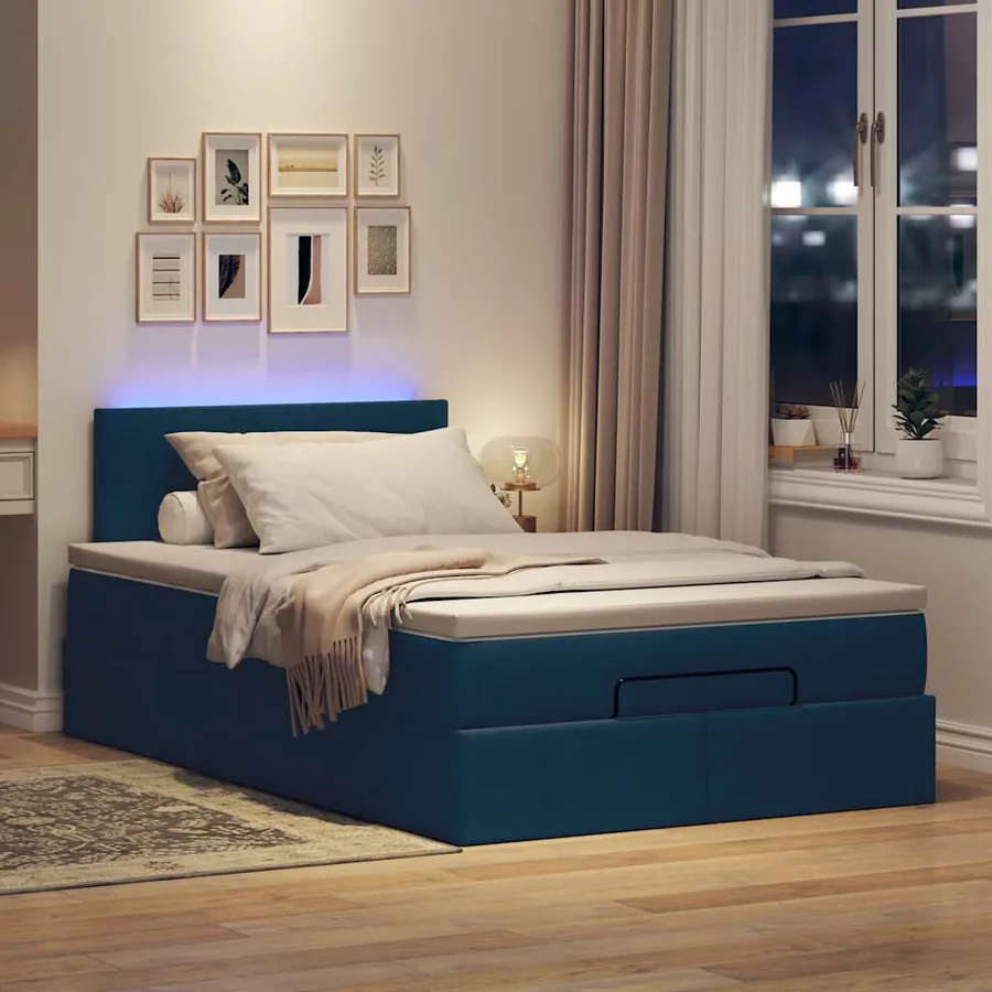 Lit ottoman avec matelas et LED bleu 120x190 cm tissu - 3