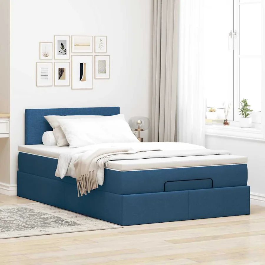 Lit ottoman avec matelas et LED bleu 120x190 cm tissu - 4