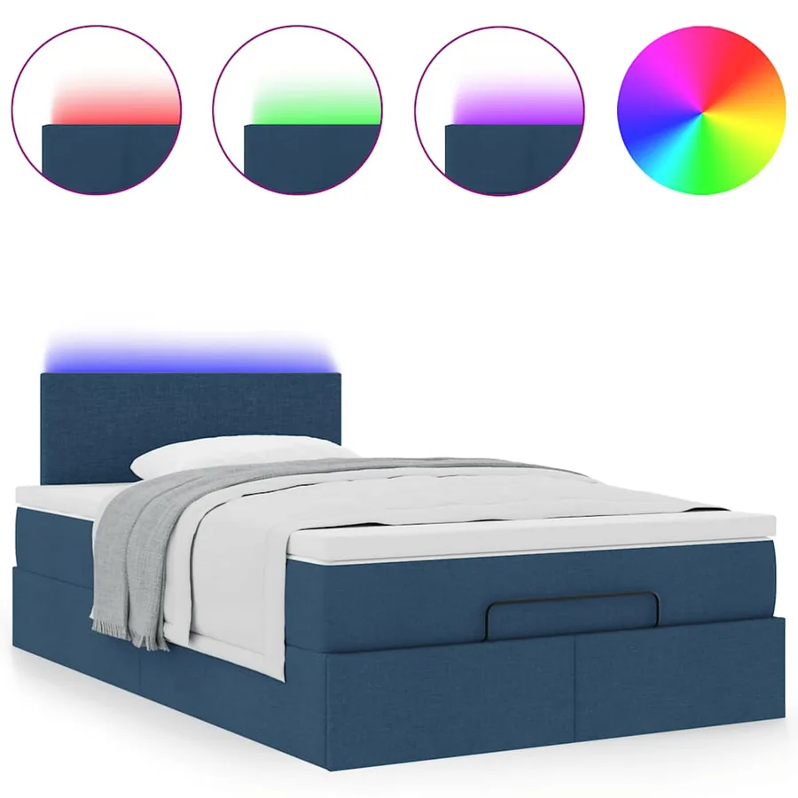 Lit ottoman avec matelas et LED bleu 120x190 cm tissu - 5