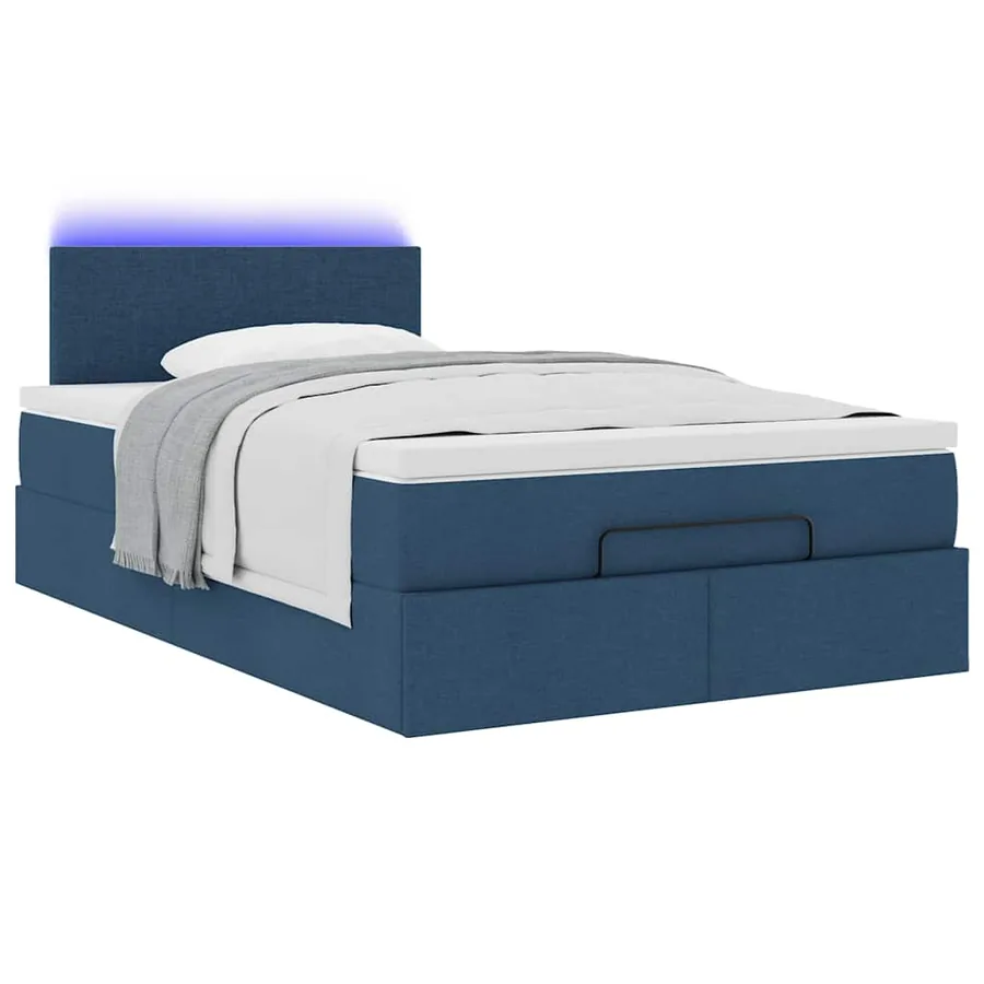 Lit ottoman avec matelas et LED bleu 120x190 cm tissu - 6