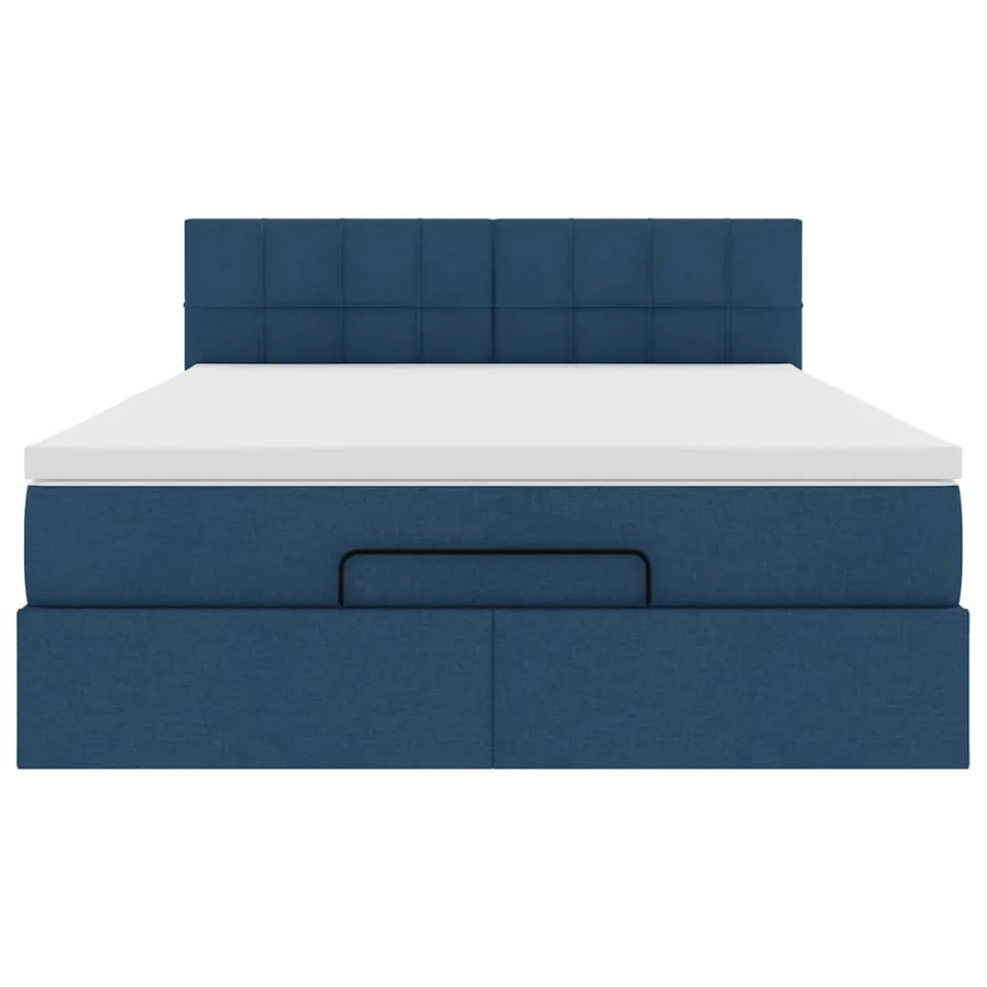 Cadre de lit ottoman avec matelas bleu 140x200 cm tissu - 8