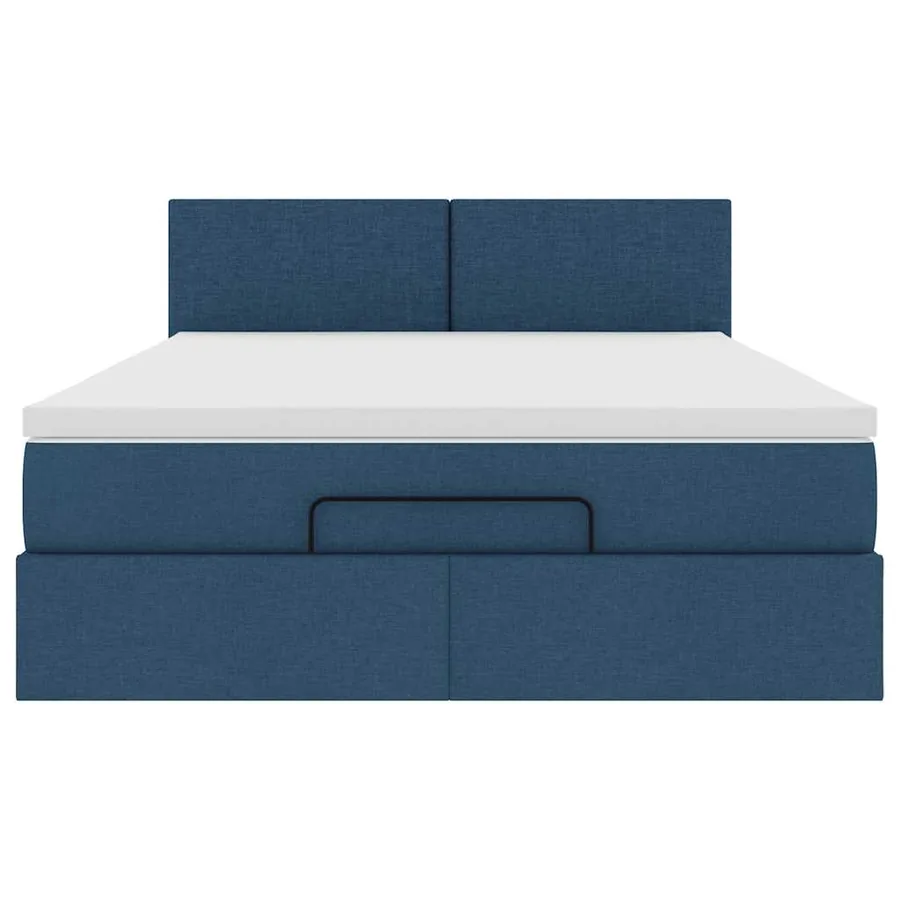 Cadre de lit ottoman avec matelas bleu 140x200 cm tissu - 8