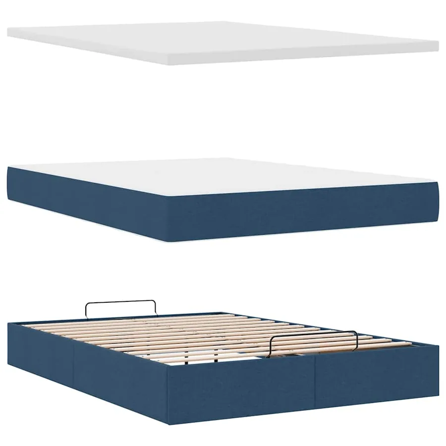 Cadre de lit ottoman avec matelas bleu 140x200 cm tissu - 9