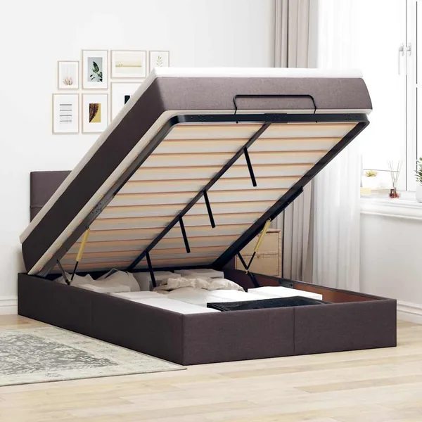 Cadre de lit ottoman avec matelas marron foncé 120x190 cm tissu
