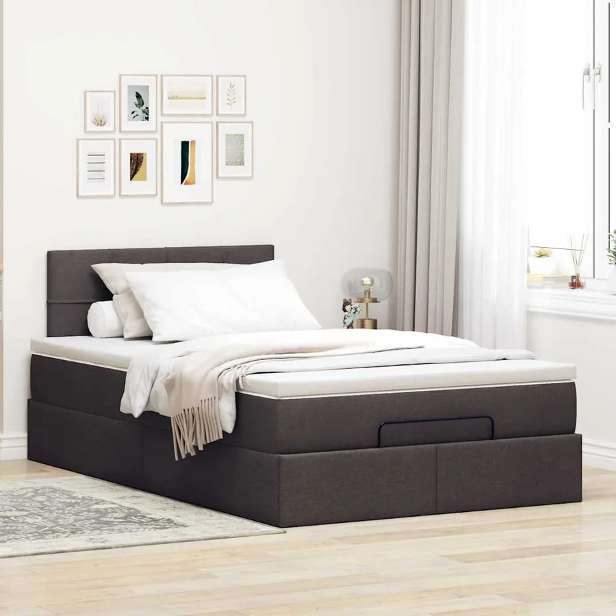 Cadre de lit ottoman avec matelas marron foncé 120x190 cm tissu - 4