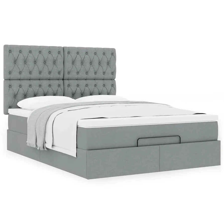 Cadre de lit ottoman et matelas gris clair 140x200 cm tissu - 4