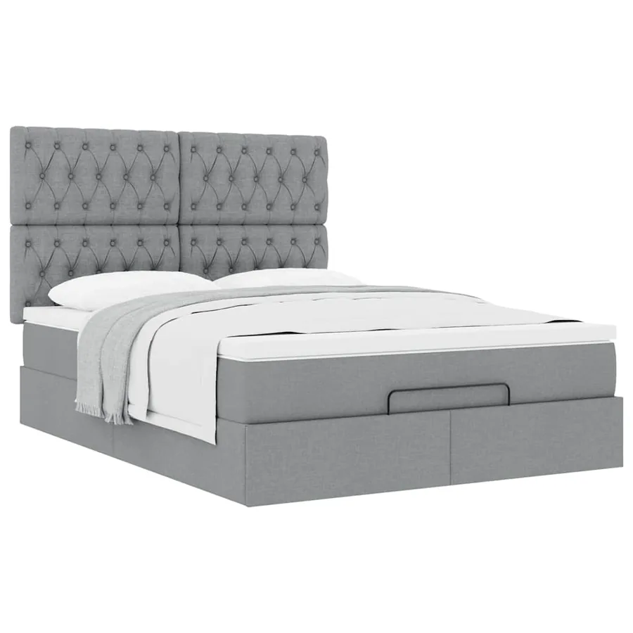 Cadre de lit ottoman et matelas gris clair 140x200 cm tissu - 5