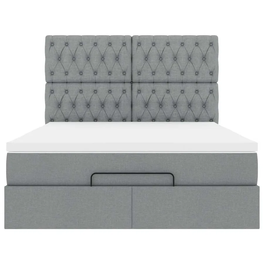 Cadre de lit ottoman et matelas gris clair 140x200 cm tissu - 7