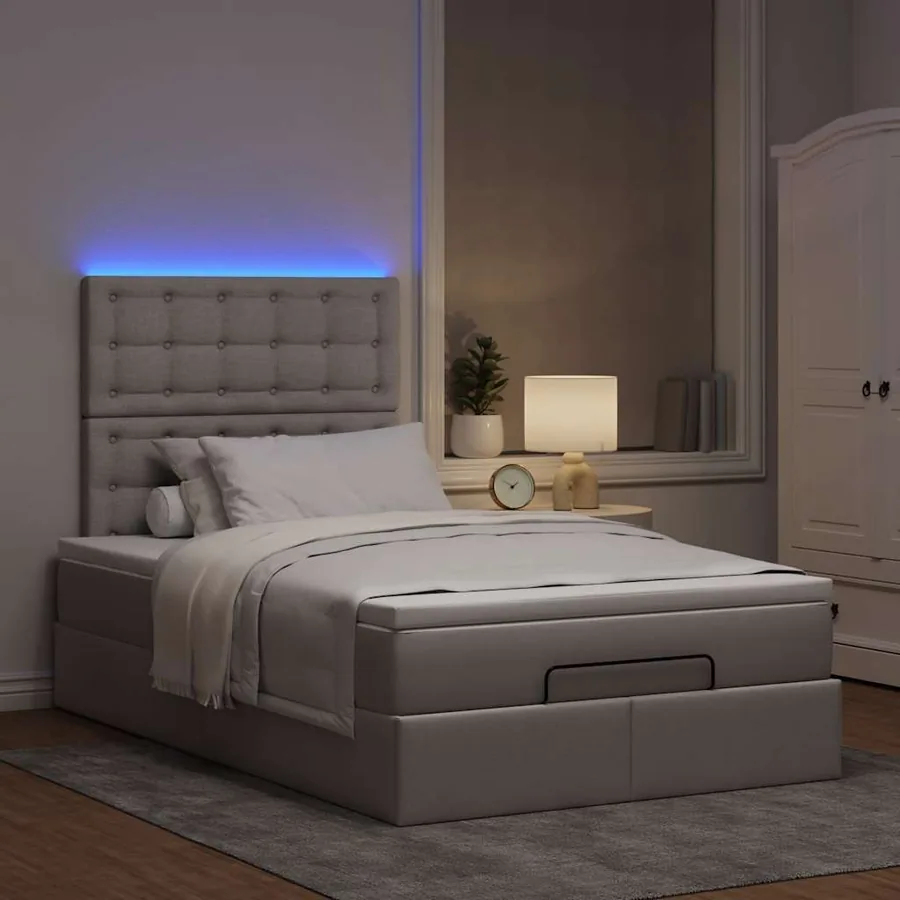 Cadre de lit ottoman avec matelas taupe 120x190 cm tissu - 3