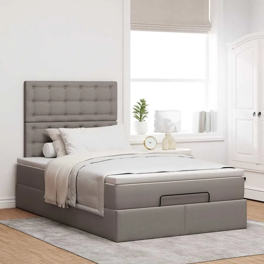 Cadre de lit ottoman avec matelas taupe 120x190 cm tissu - 4