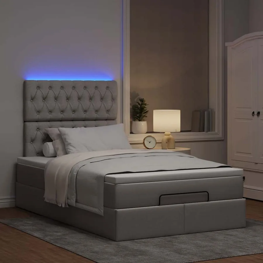 Cadre de lit ottoman avec matelas taupe 120x190 cm tissu - 3