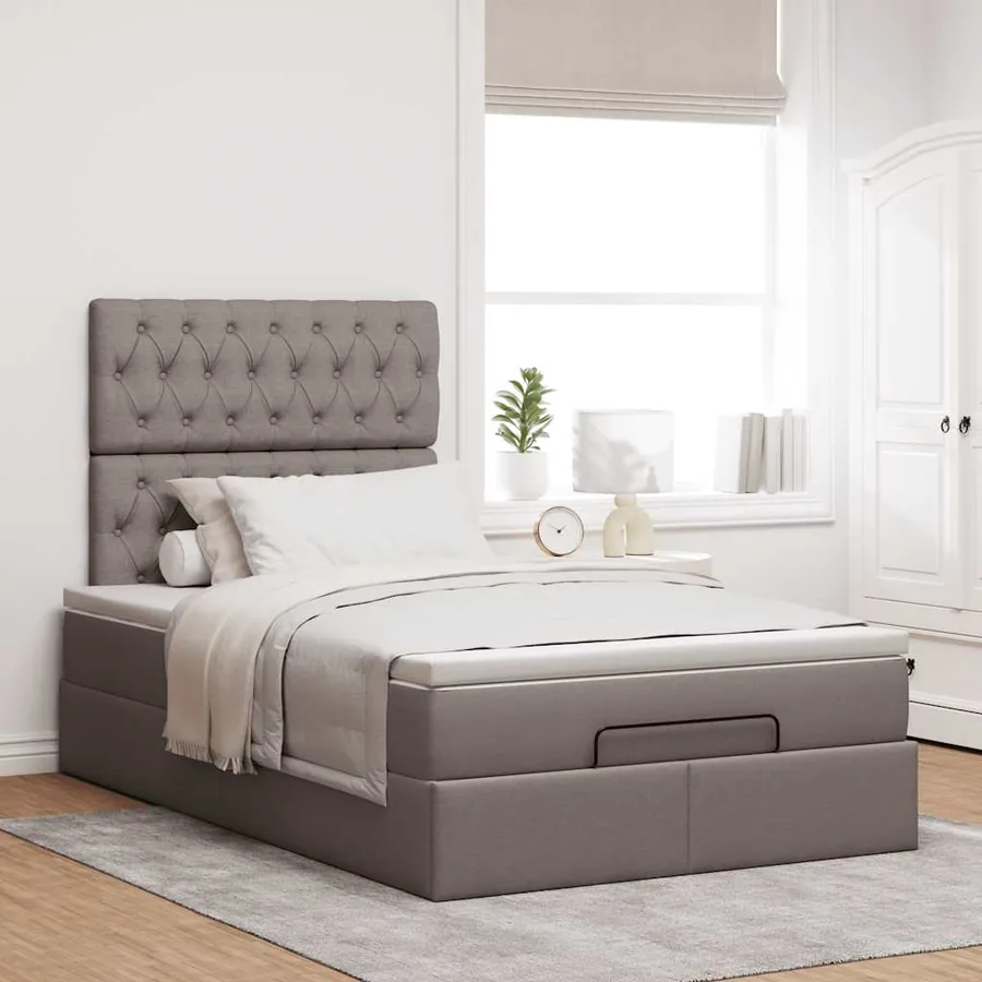 Cadre de lit ottoman avec matelas taupe 120x190 cm tissu - 4