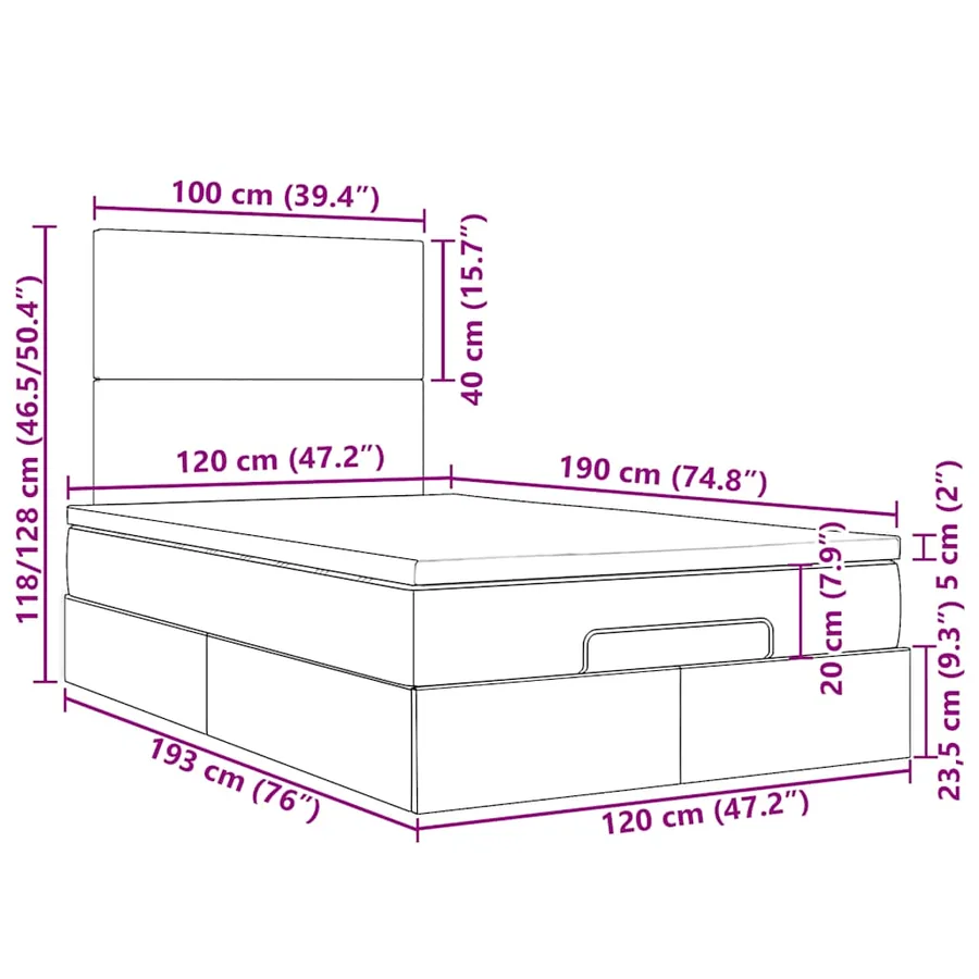 Cadre de lit ottoman avec matelas marron foncé 120x190 cm tissu - 18