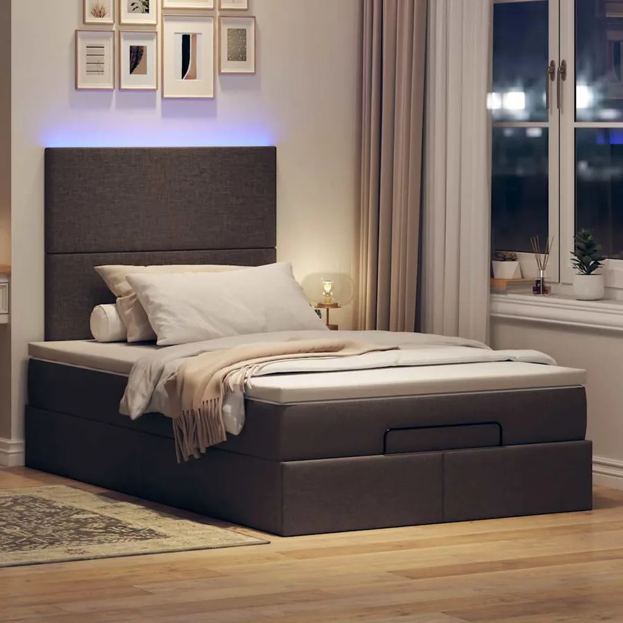 Cadre de lit ottoman avec matelas marron foncé 120x190 cm tissu - 3