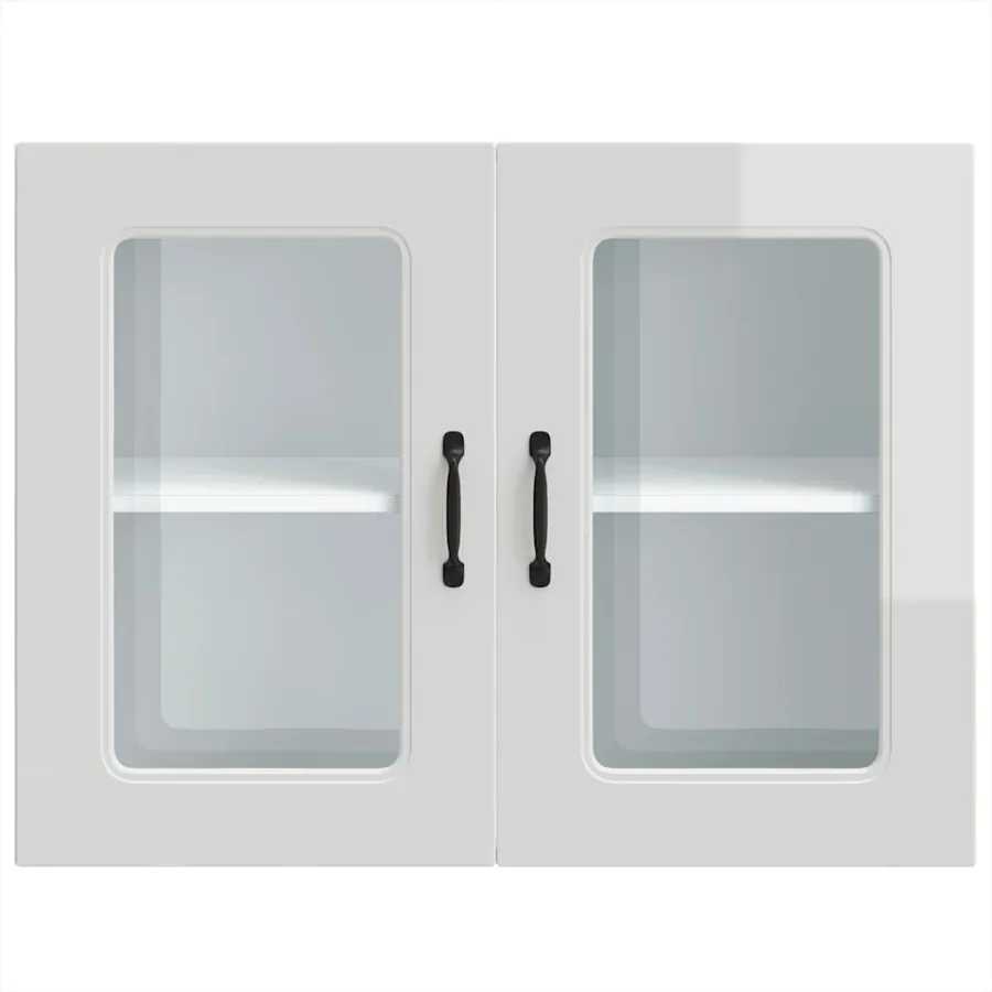 Armoire murale de cuisine avec porte vitrée "Kalmar" Bois d'ingénierie blanc brillant - 5