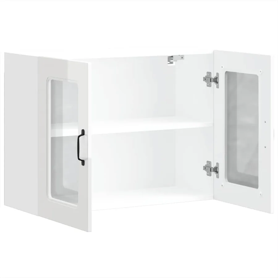 Armoire murale de cuisine avec porte vitrée "Kalmar" Bois d'ingénierie blanc brillant - 6