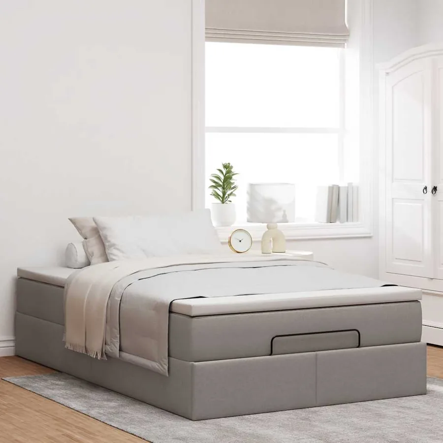Cadre de lit ottoman avec matelas taupe 120x190 cm tissu - 3
