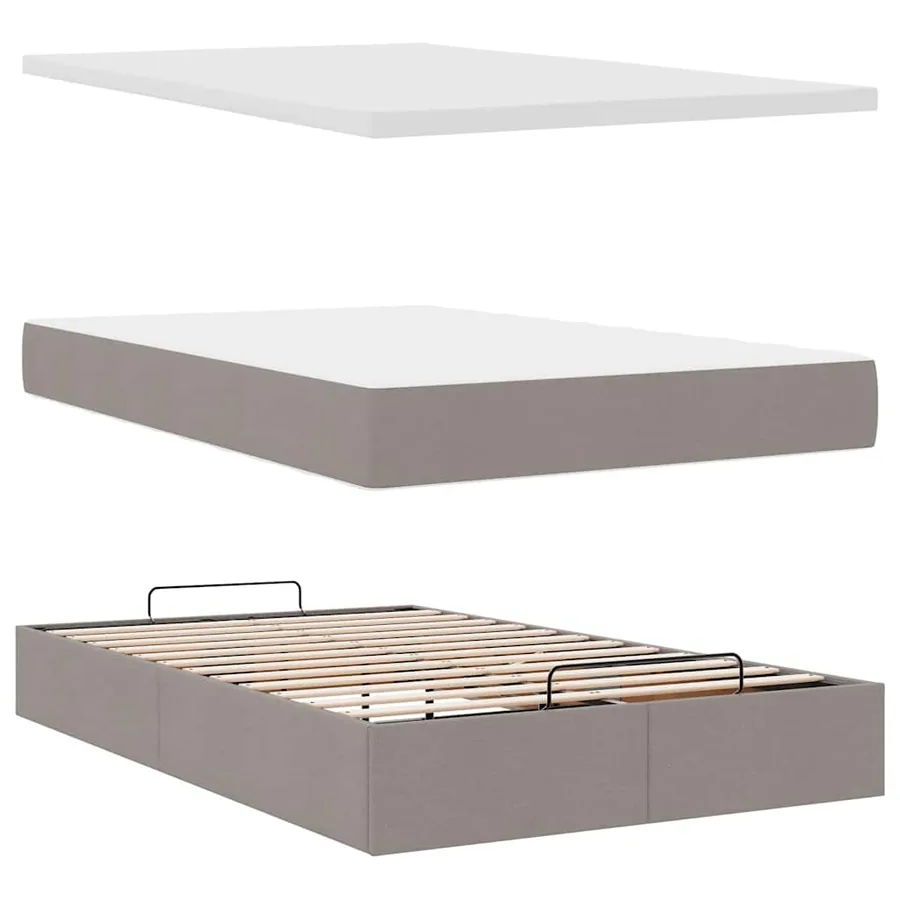 Cadre de lit ottoman avec matelas taupe 120x190 cm tissu - 8
